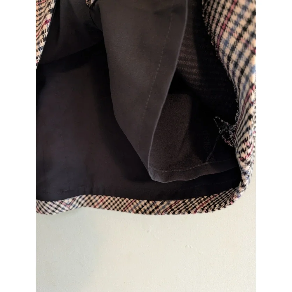 White House Black Market Plaid Mini Skirt Blue Burgundy Zip Front Womens 14